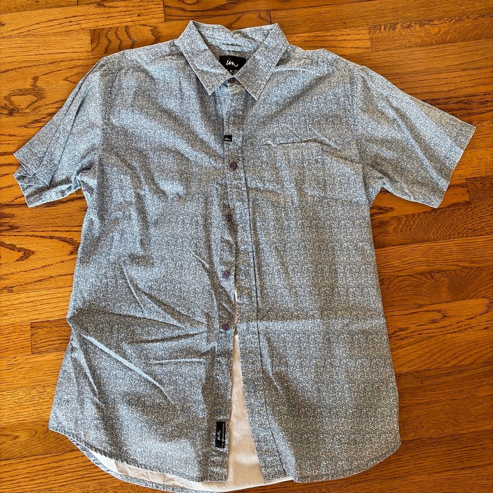 Blue Speckle Short-Sleeve Button-Up Shirt